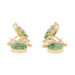 Boucles d'oreilles Dormeuses en or jaune, jade jadéite et diamants - Castafiore