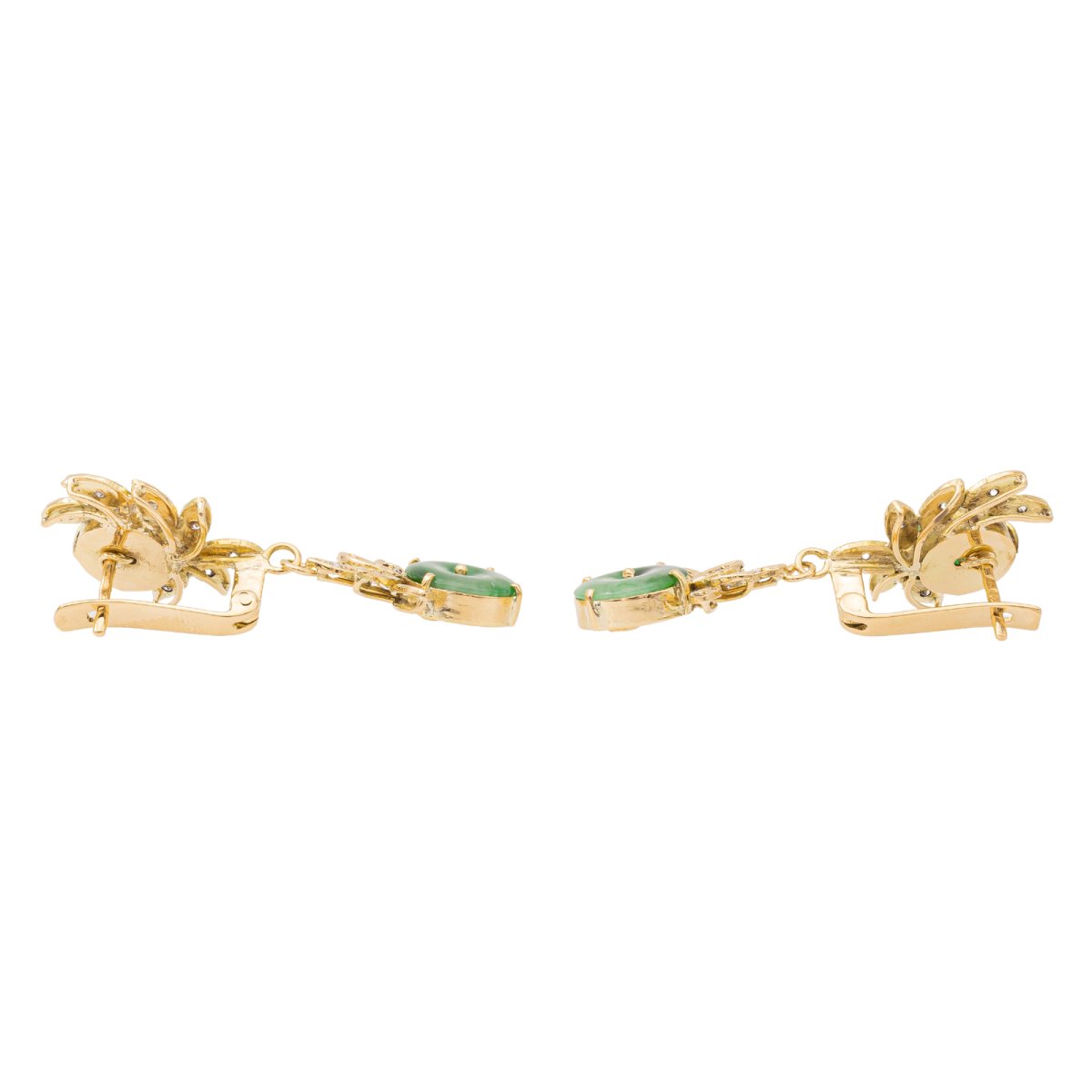 Boucles d'oreilles Dormeuses en or jaune, jade jadéite et diamants - Castafiore