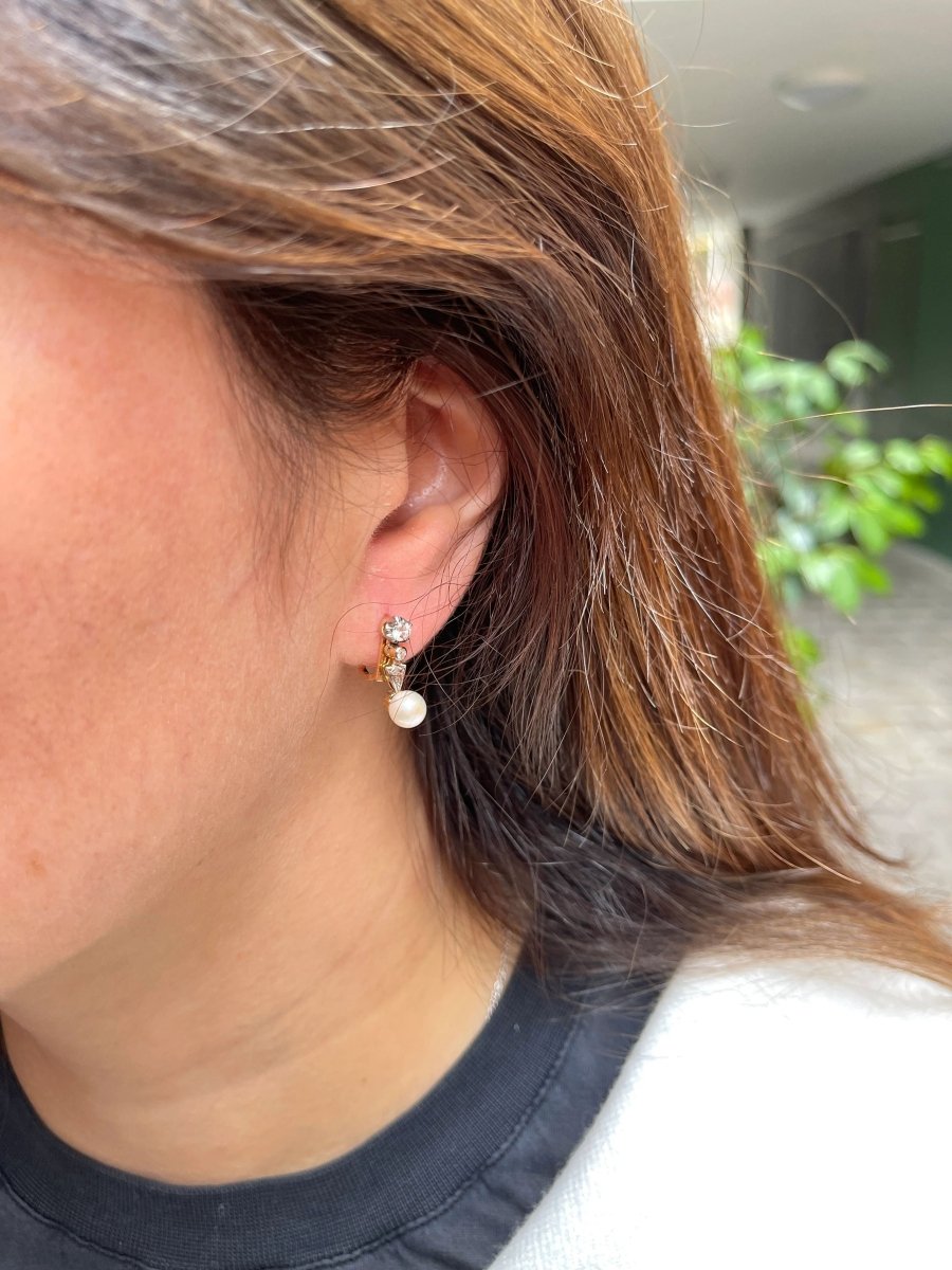 Boucles d'oreilles Dormeuses en Or, Perles et Diamants - Castafiore