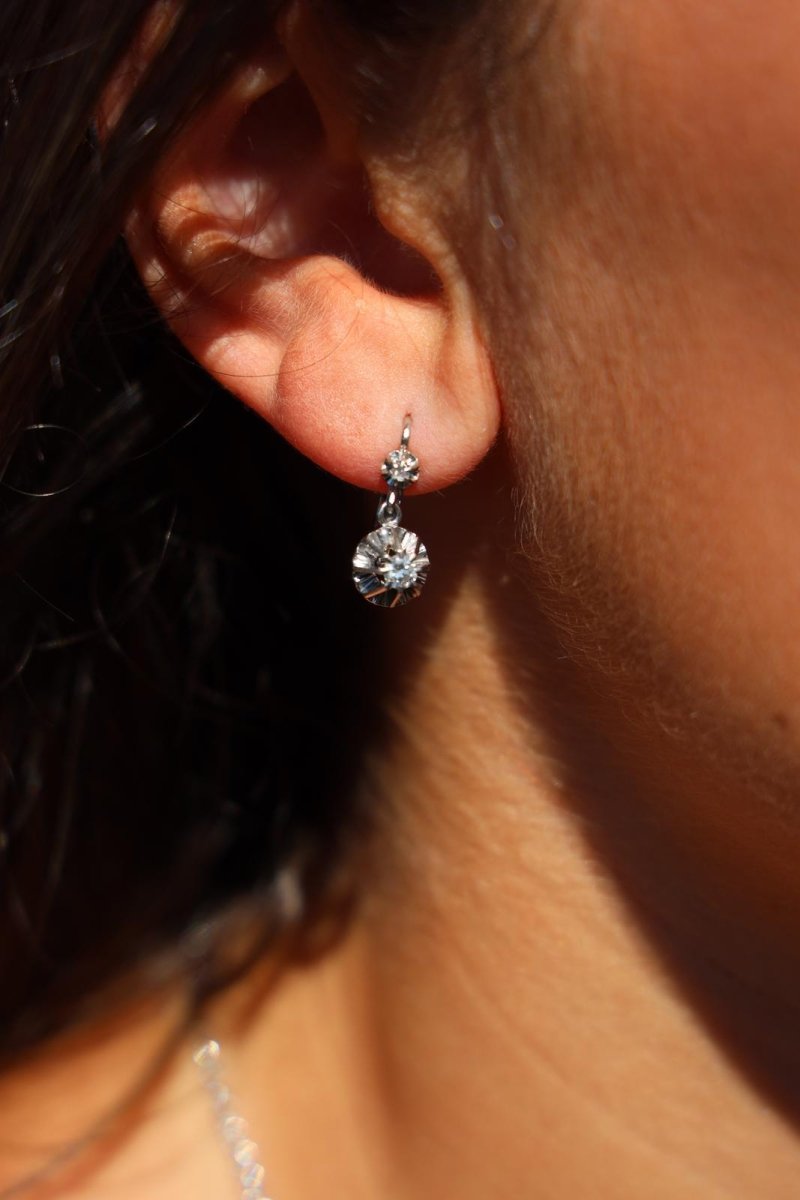 Boucles d'oreilles Dormeuses Or blanc Diamant - Castafiore