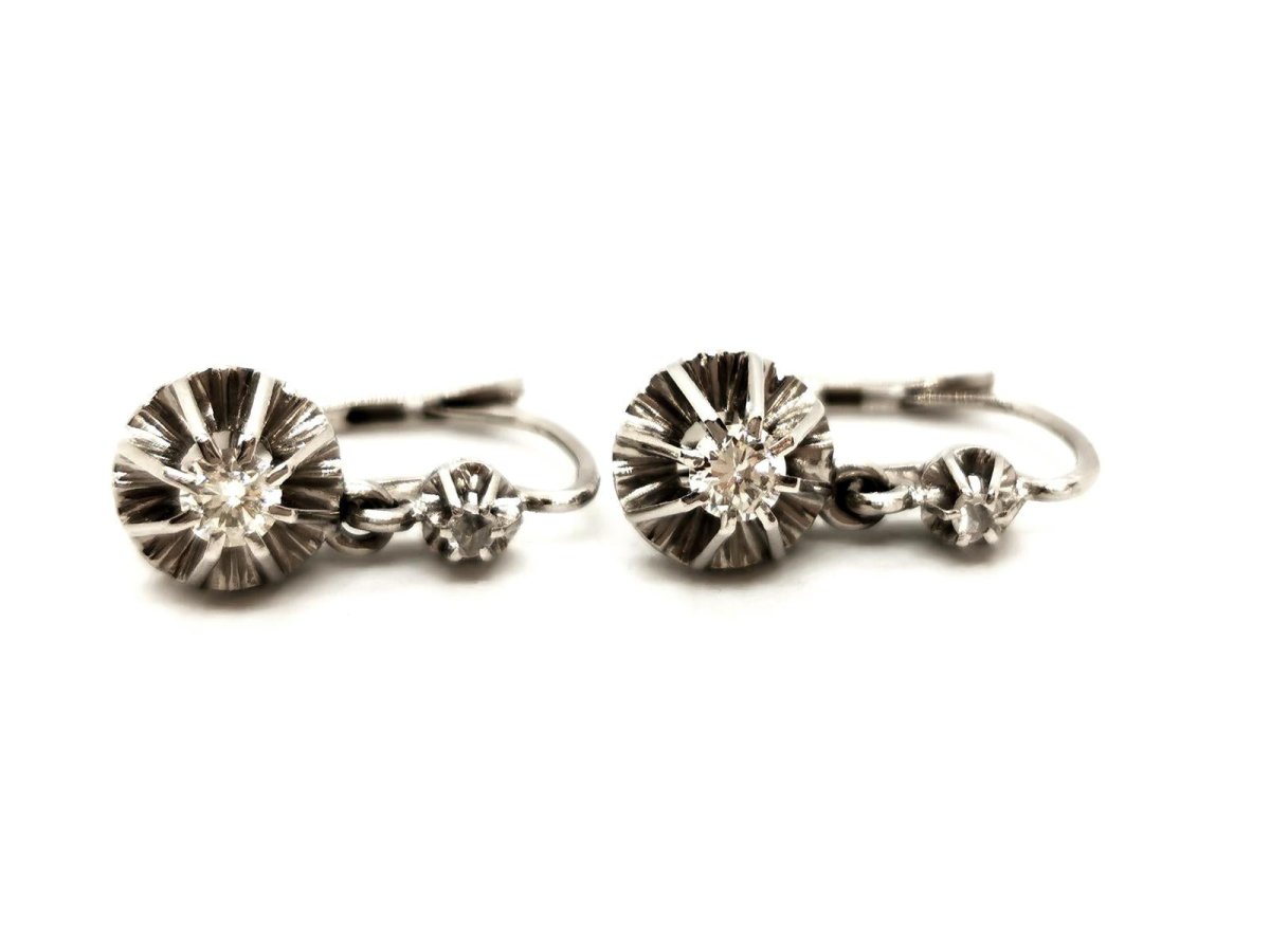 Boucles d'oreilles Dormeuses Or blanc Diamant - Castafiore