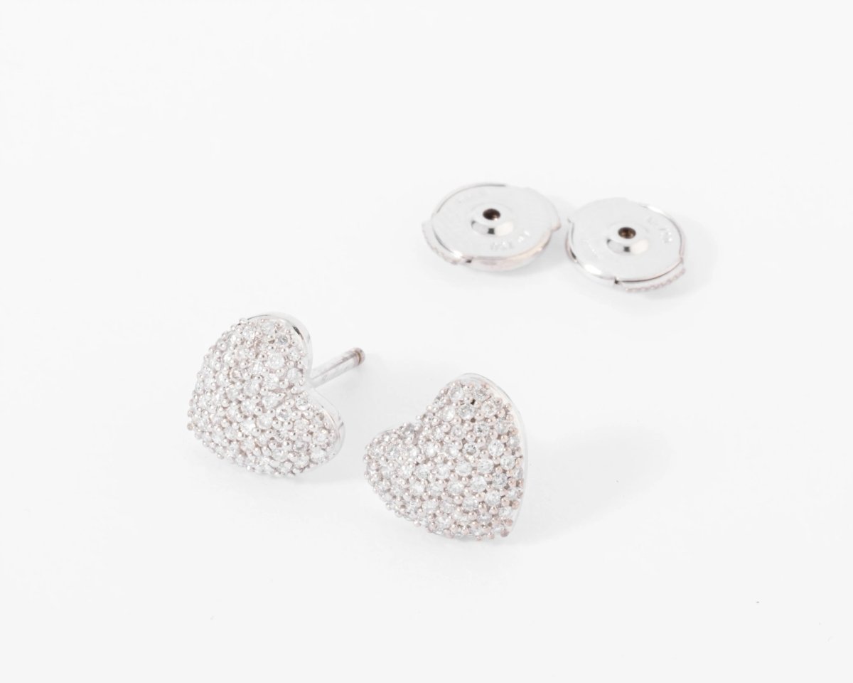 Boucles d'oreilles en gris formant des cœurs, pavée de diamant - Castafiore
