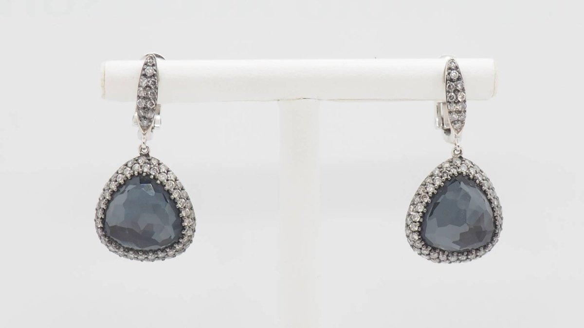 Boucles d'oreilles en or blanc, quartz et diamants - Castafiore