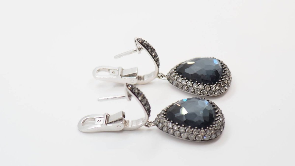 Boucles d'oreilles en or blanc, quartz et diamants - Castafiore