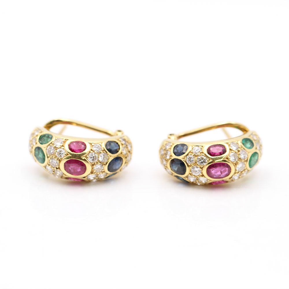 Boucles d'oreilles en or, diamants, rubis, émeraudes et saphirs - Castafiore