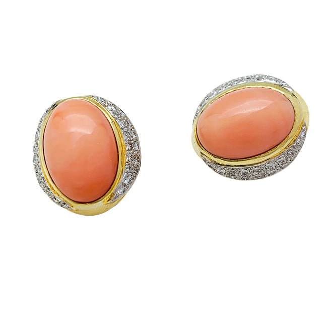 Boucles d'oreilles en or jaune, corail et diamants - Castafiore