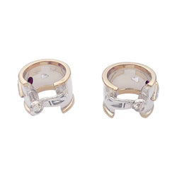 Boucles d'oreilles en or jaune et or blanc avec rubis et diamants. - Castafiore