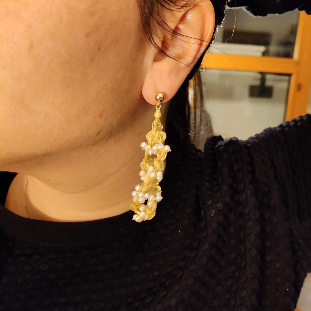 Boucles d'oreilles en or jaune et perles - Castafiore