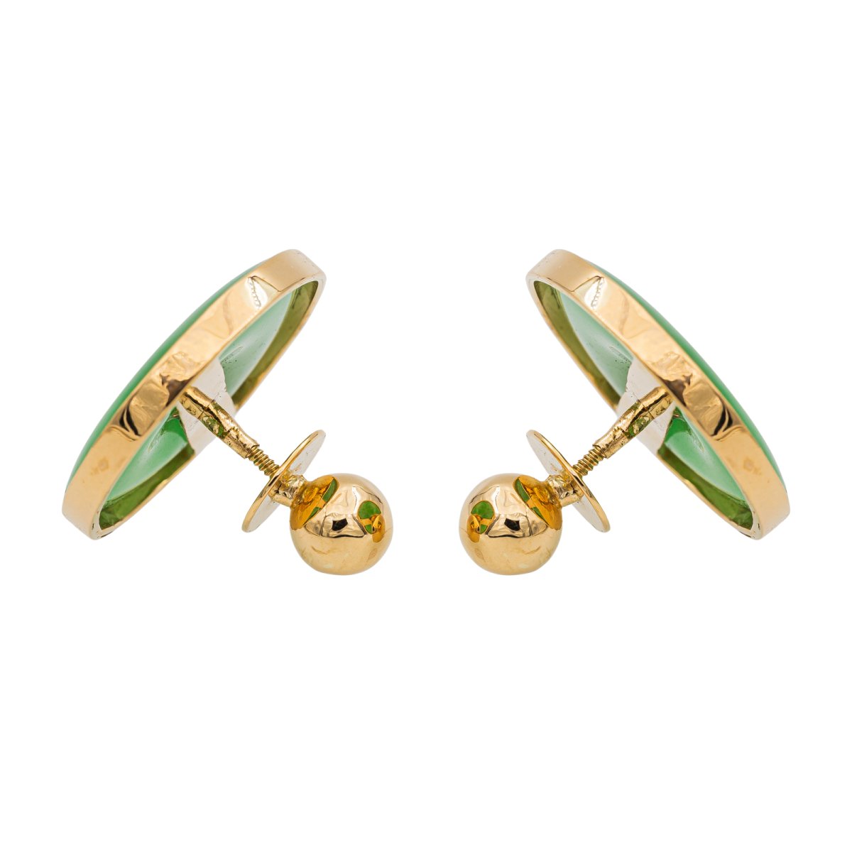 Boucles d'oreilles en or jaune, jade et diamans - Castafiore