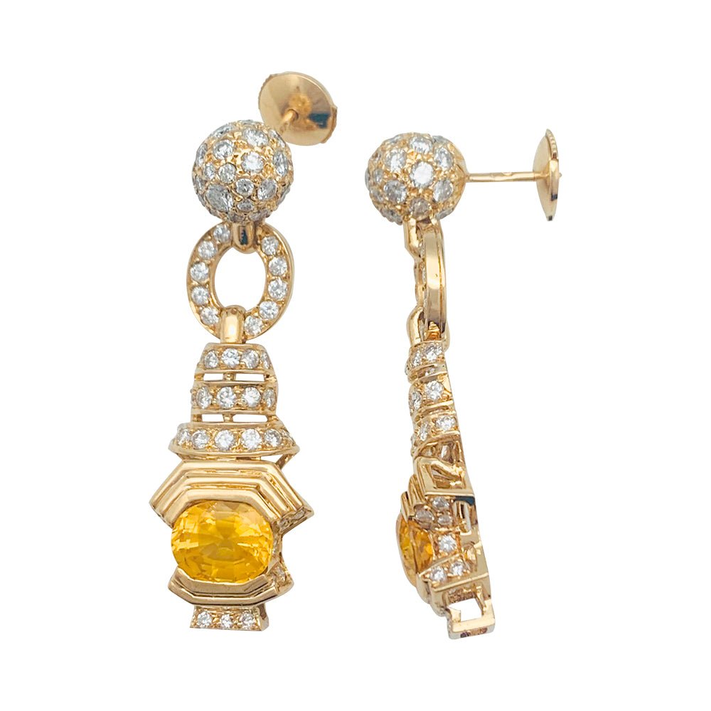 Boucles d'oreilles en or jaune saphirs jaunes et diamants - Castafiore