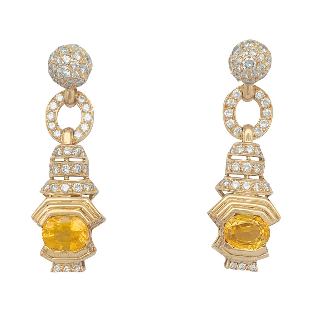 Boucles d'oreilles en or jaune saphirs jaunes et diamants - Castafiore