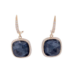 Boucles d'oreilles en or rose, hématite, quartz et diamants - Castafiore