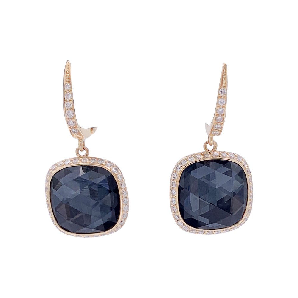 Boucles d'oreilles en or rose, hématite, quartz et diamants - Castafiore