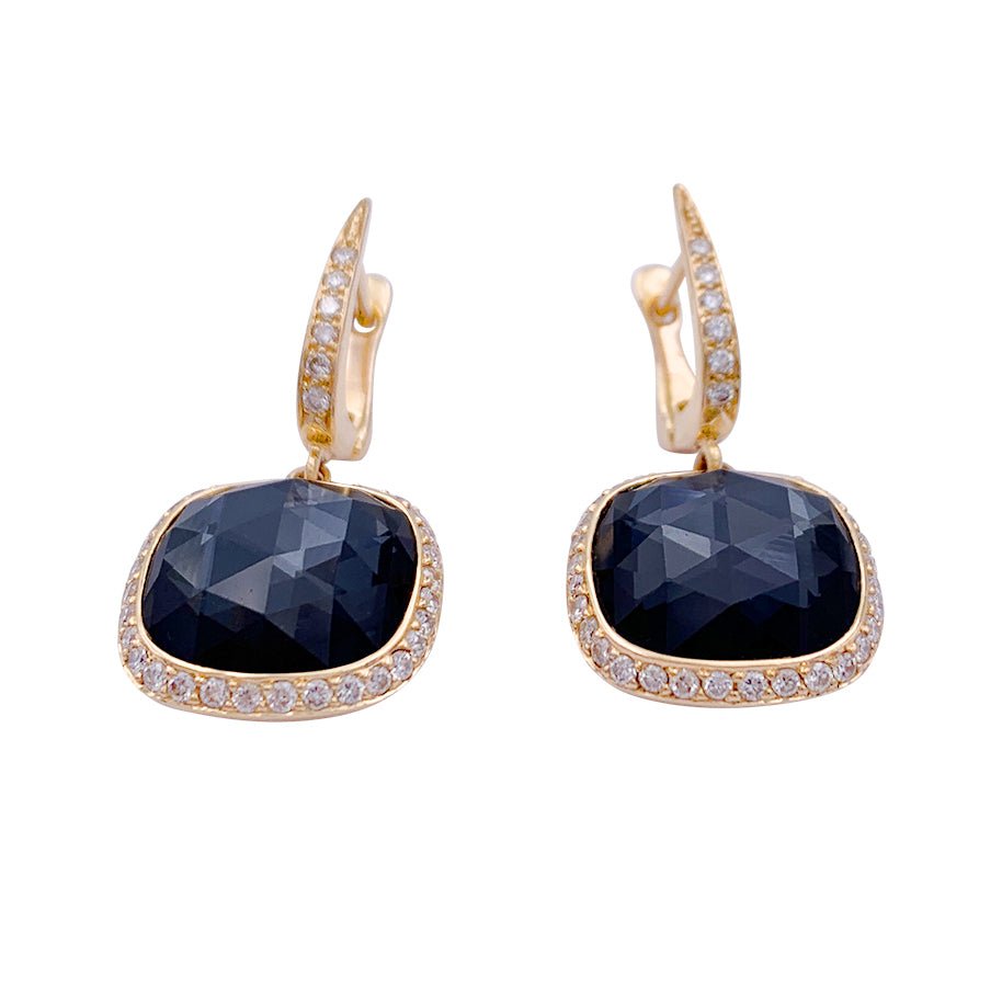 Boucles d'oreilles en or rose, hématite, quartz et diamants - Castafiore