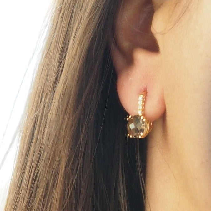Boucles d'oreilles en or rose, quartz fumé et diamants - Castafiore