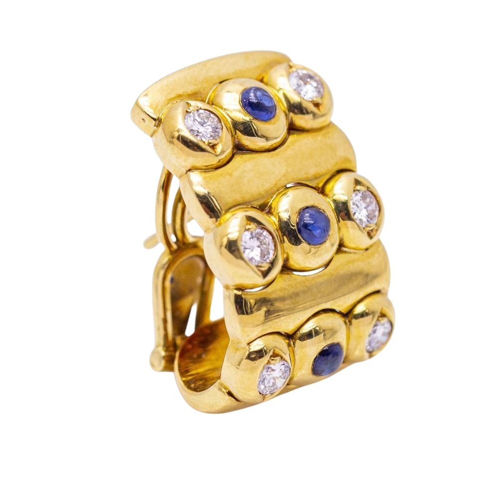 Boucles d'oreilles en or, saphir et diamants d'occasion - Castafiore