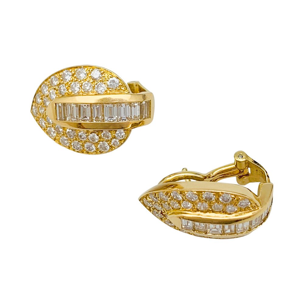 Boucles d'oreilles "Feuilles" en or jaune et diamants - Castafiore