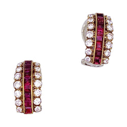 Boucles d'oreilles Fred, or jaune, diamants et rubis. - Castafiore