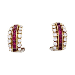 Boucles d'oreilles Fred, or jaune, diamants et rubis. - Castafiore
