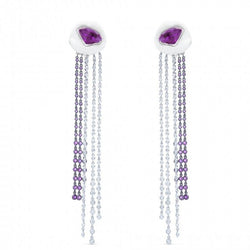Boucles d'oreilles Lydia Courteille céramique blanche or blanc diamants améthyste - Castafiore