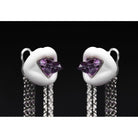 Boucles d'oreilles Lydia Courteille céramique blanche or blanc diamants améthyste - Castafiore