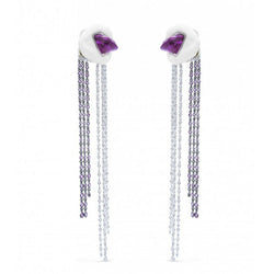 Boucles d'oreilles Lydia Courteille céramique blanche or blanc diamants améthyste - Castafiore