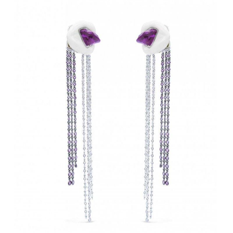 Boucles d'oreilles Lydia Courteille céramique blanche or blanc diamants améthyste - Castafiore