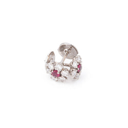 Boucles d'oreilles marguerite en or gris, diamants et rubis - Castafiore