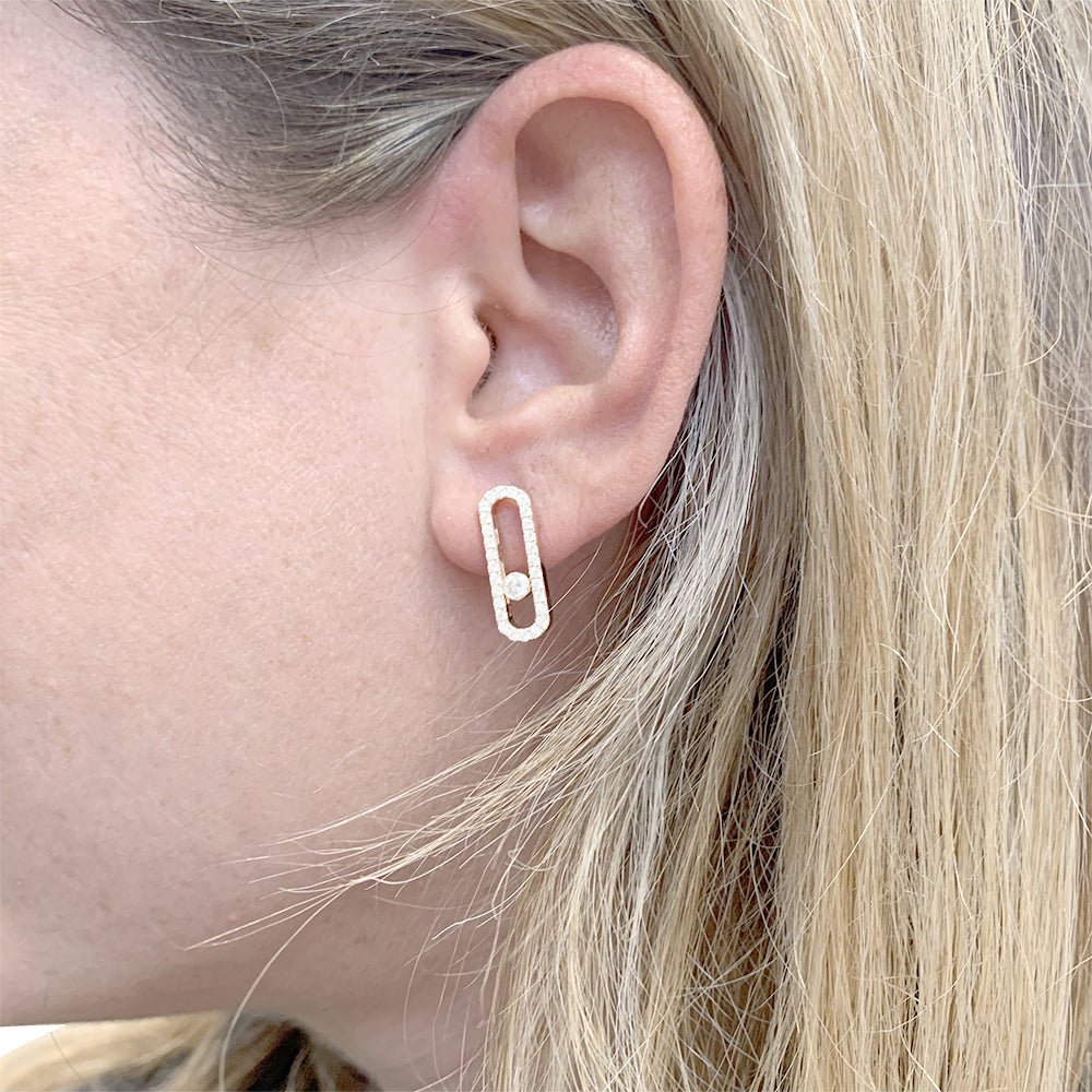 Boucles d'oreilles Messika "Move Uno Pavées", or rose, diamants. - Castafiore