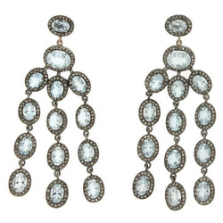 Boucles d'oreilles or gris aigue marine et diamants - Castafiore