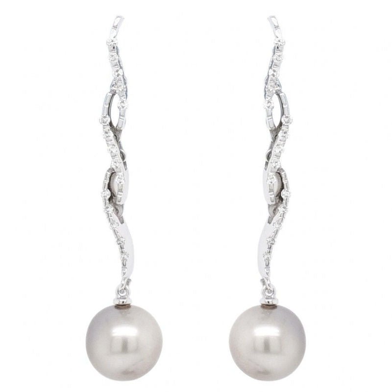 Boucles d'oreilles or gris diamants perles - Castafiore