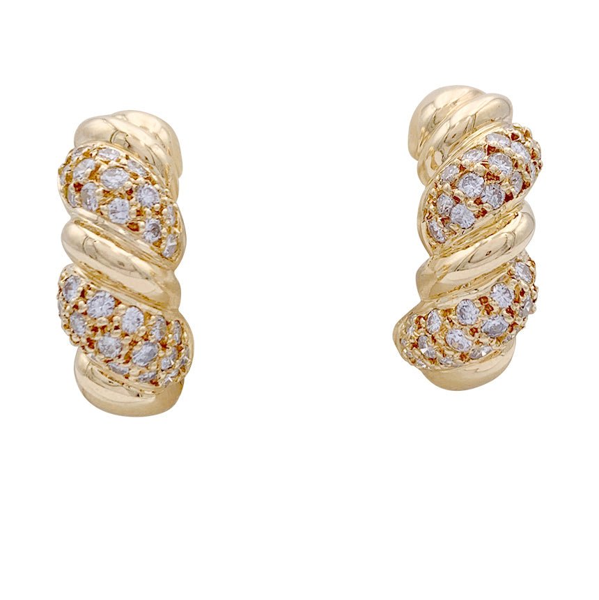 Boucles d'oreilles or jaune et diamants. - Castafiore