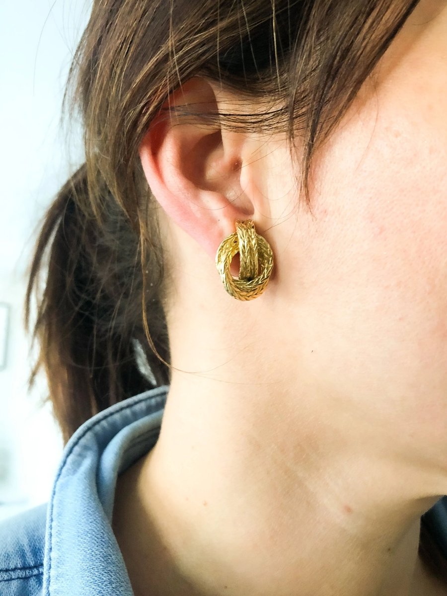 Boucles d'oreilles or jaune signée Hermès - Castafiore