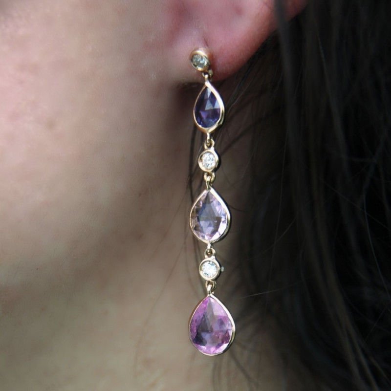Boucles d'oreilles or rose saphirs diamants - Castafiore