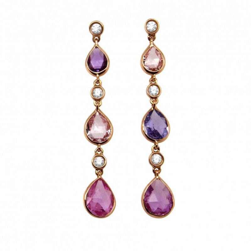 Boucles d'oreilles or rose saphirs diamants - Castafiore