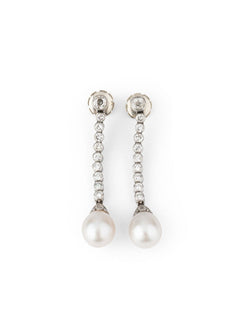 Boucles d'oreilles Pendantes en or blanc, perles et diamants - Castafiore