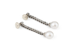 Boucles d'oreilles Pendantes en or blanc, perles et diamants - Castafiore