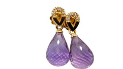 Boucles d'oreilles Pendantes en or jaune, améthystes et diamants - Castafiore