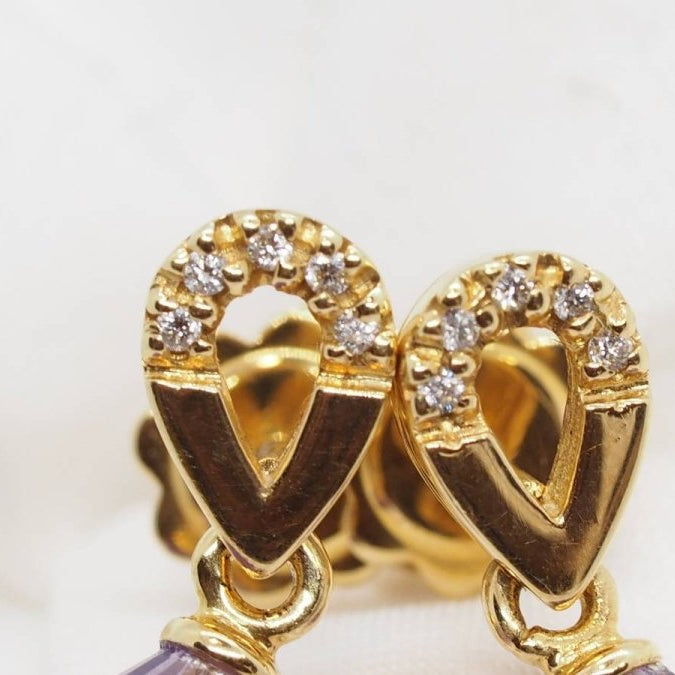 Boucles d'oreilles Pendantes en or jaune, améthystes et diamants - Castafiore