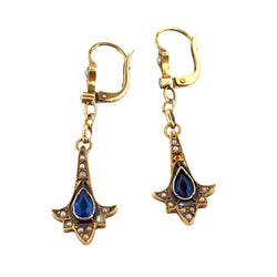 Boucles d'oreilles Pendantes en or jaune, saphir et perles - Castafiore