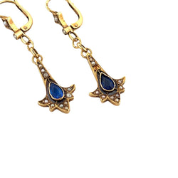 Boucles d'oreilles Pendantes en or jaune, saphir et perles - Castafiore