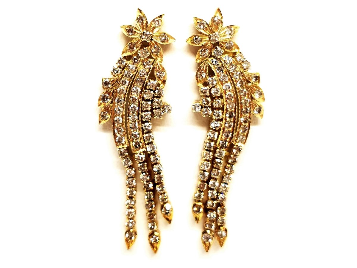 Boucles d'oreilles Pendantes étoile filante en or jaune et diamants - Castafiore