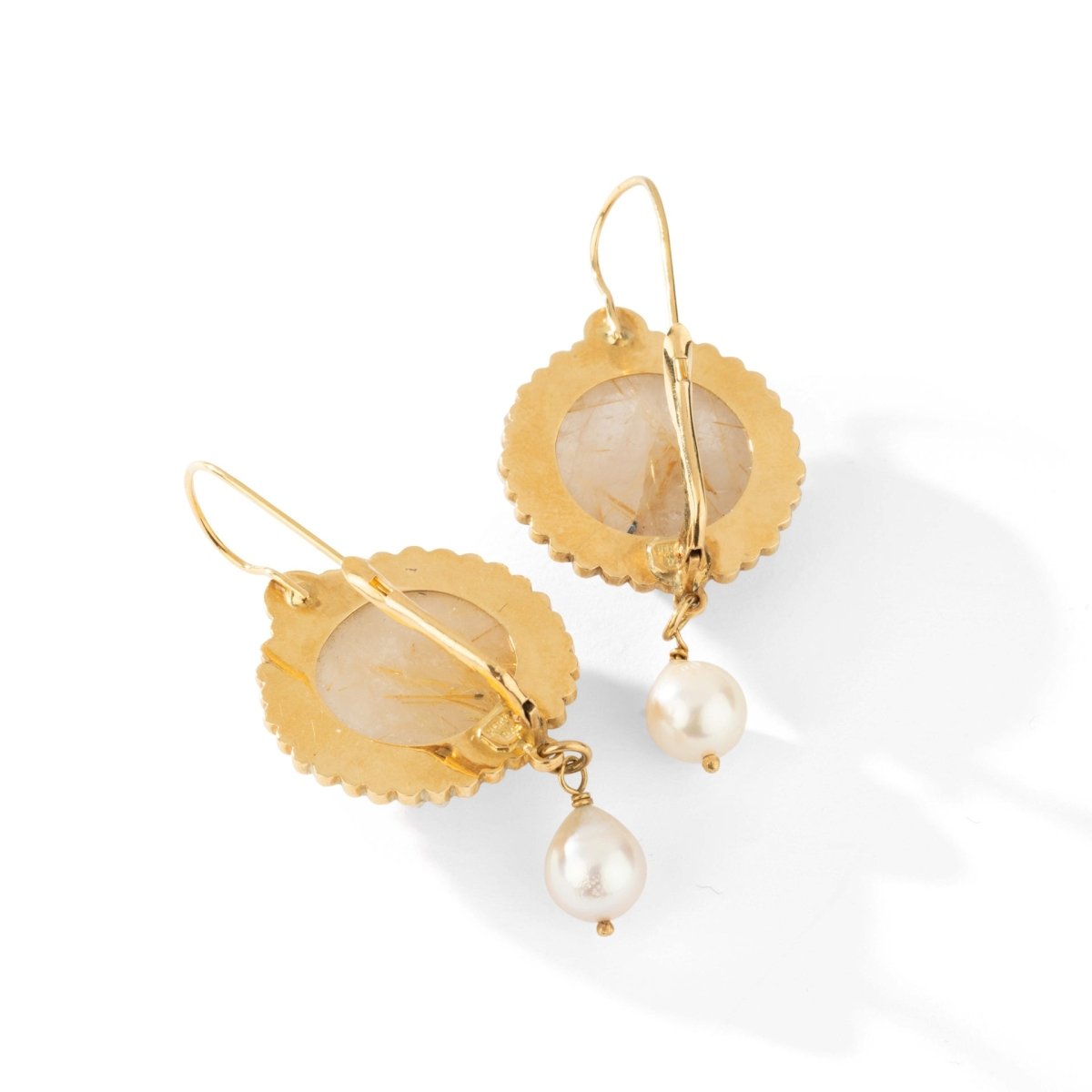 Boucles d'oreilles Pendantes signées DIEGO PERCOSSI PAPI en or jaune et en quartz et perles - Castafiore
