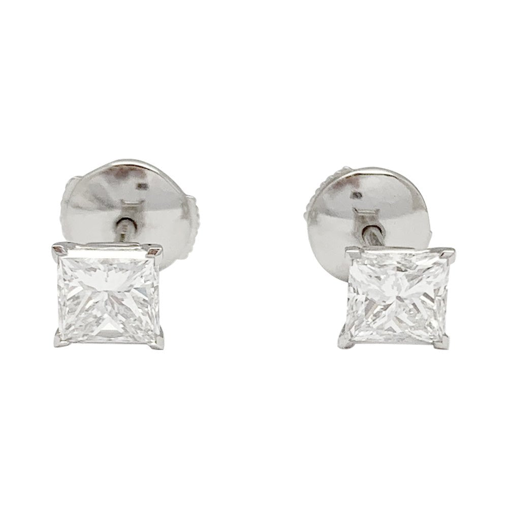 Boucles d'oreilles platine et diamants princesses - Castafiore