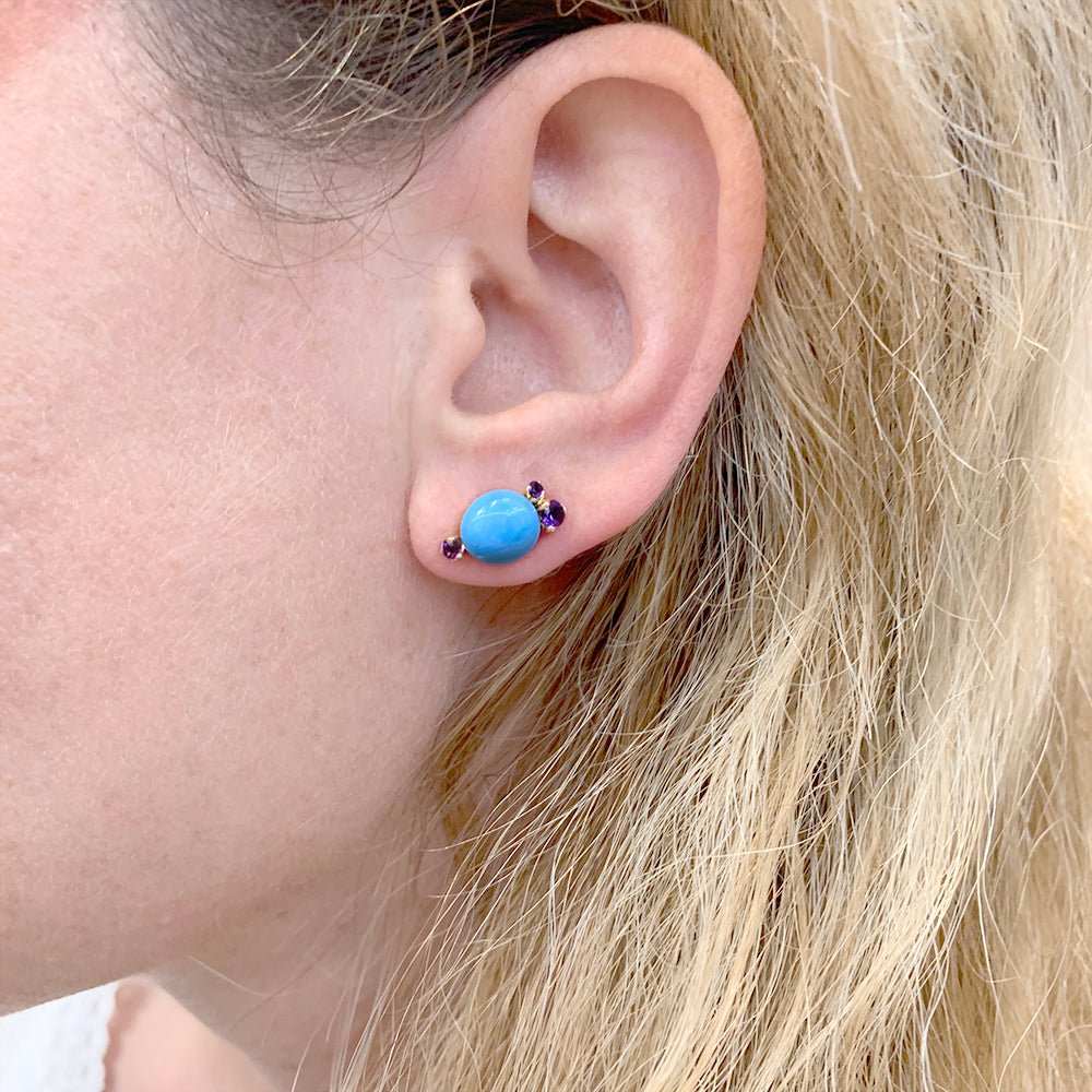 Boucles d'oreilles Pomellato, "Capri", or rose, céramique, améthystes. - Castafiore