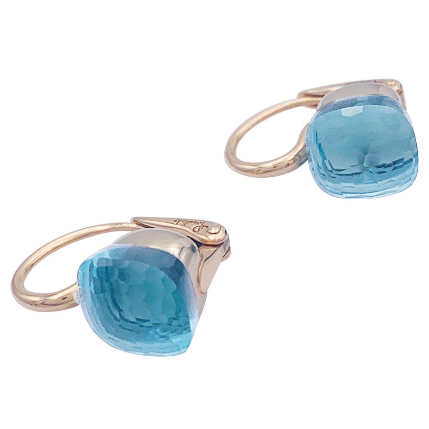 Boucles d'oreilles Pomellato, "Nudo Classic" topaze bleue, deux ors. - Castafiore