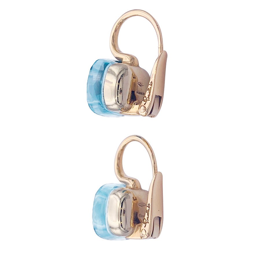 Boucles d'oreilles Pomellato, "Nudo Classic" topaze bleue, deux ors. - Castafiore