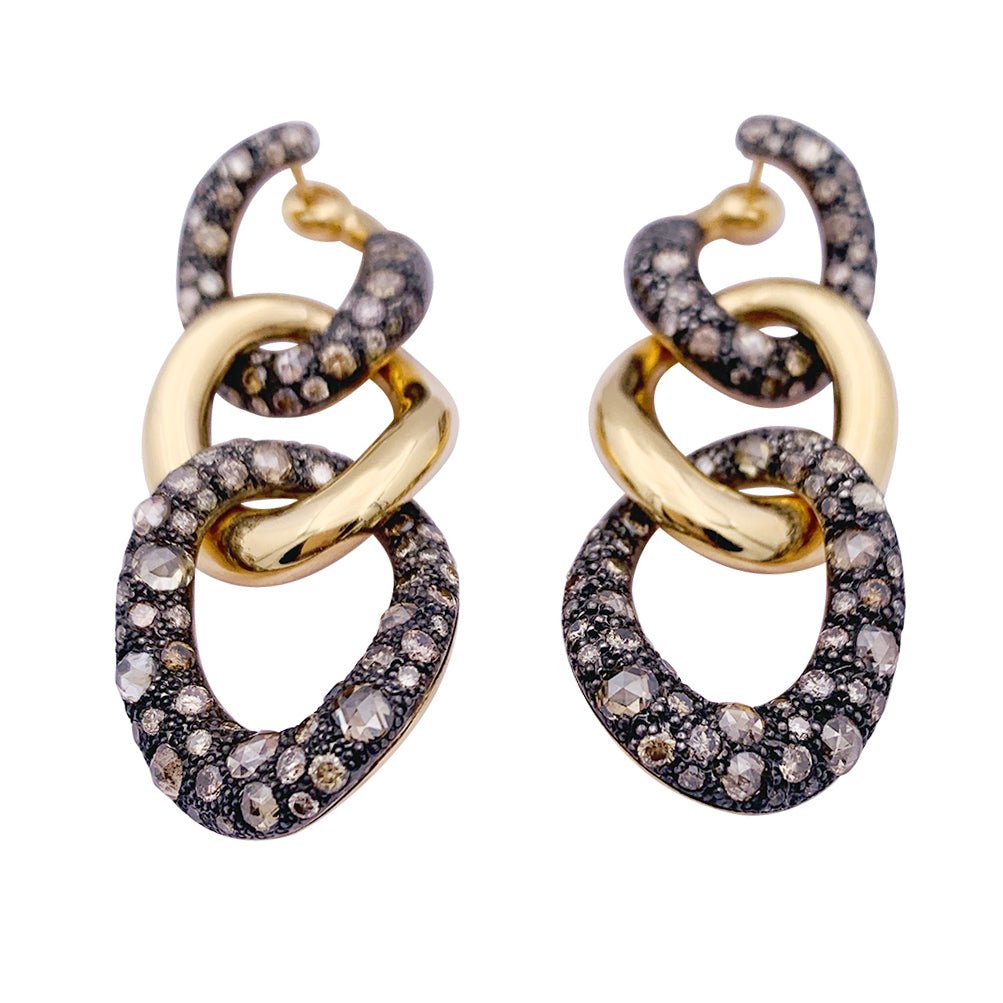 Boucles d'oreilles Pomellato, "Tango", en or rose, argent et diamants bruns. - Castafiore