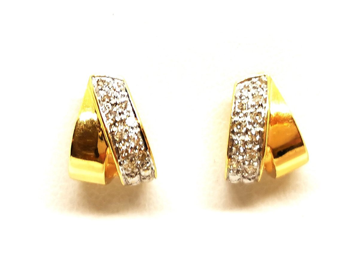 Boucles d'oreilles Puces en 2 ors pavées diamants - Castafiore
