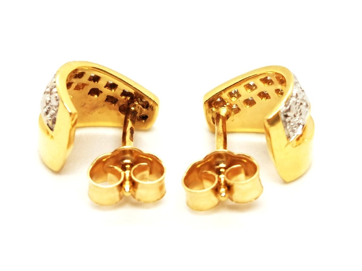Boucles d'oreilles Puces en 2 ors pavées diamants - Castafiore